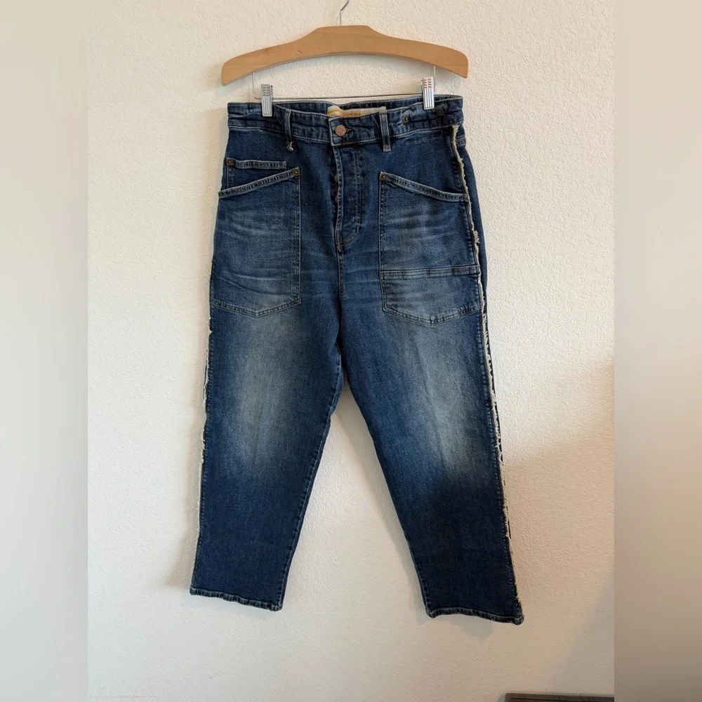 MAC Jeans Baggy Straight Size 12 / 42 Dark Wash Fringe - Picture 3 of 10